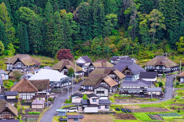 福島県南会津町の前沢集落と田舎の風景
