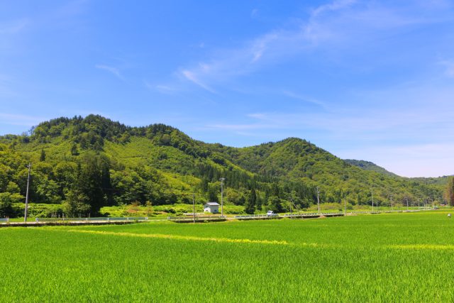 福島県昭和村の有名な喰丸小学校近くの田舎の風景