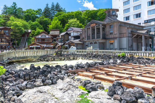 群馬県草津町にある草津温泉街と風景