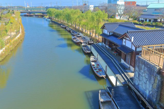 茨城県潮来市の水郷潮来あやめ園の前川櫓舟遊覧船