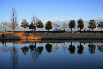 茨城県八千代町にある八千代町中結城地区公園と湖畔の景色