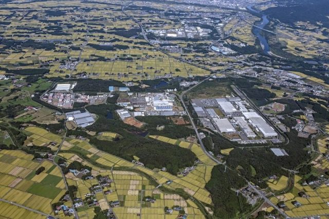 岩手県金ケ崎町の全景を上空から空撮