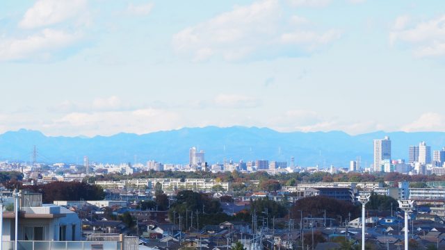 東京都東久留米市の街並み(青空　屋上からの眺め　東久留米市)